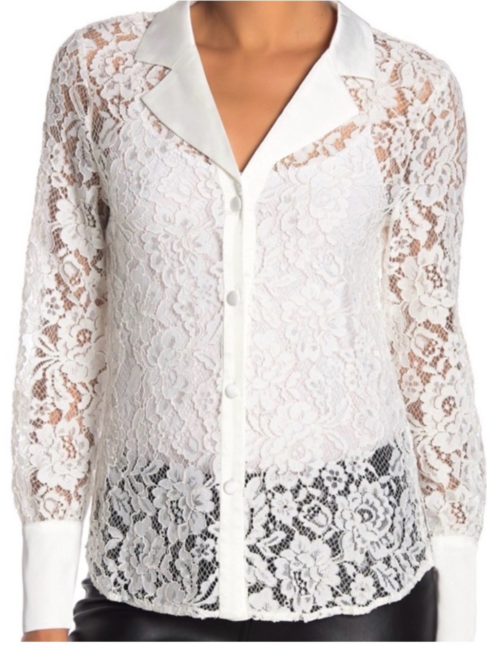 Laundry By Shelli Segal White Floral Lace Button-Down Blouse